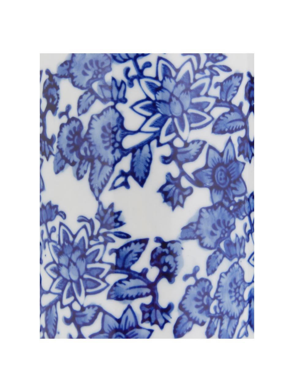 Wazon z porcelany z pokrywką Annabelle, Porcelana, Biały, niebieski, Ø 8 x W 14 cm