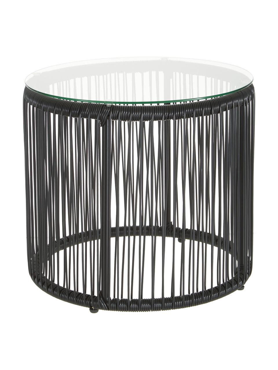 Tavolino in materiale sintetico intrecciato Bahia, Struttura: alluminio verniciato a po, Nero, Ø 50 x Alt. 45 cm