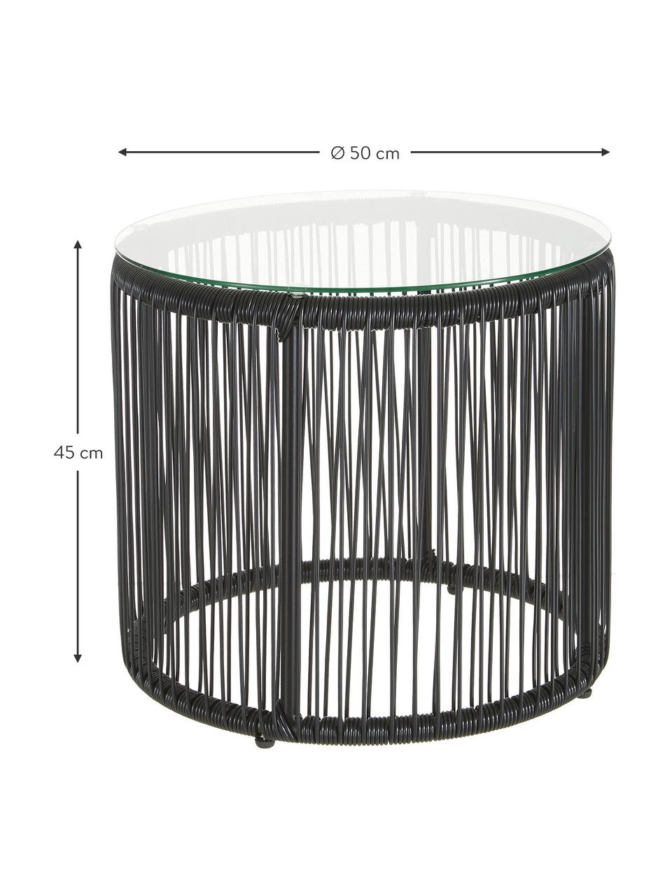 Beistelltisch Bahia aus Kunststoff-Geflecht in Schwarz, Tischplatte: Glas, Gestell: Aluminium, pulverbeschich, Schwarz, Ø 50 x H 45 cm