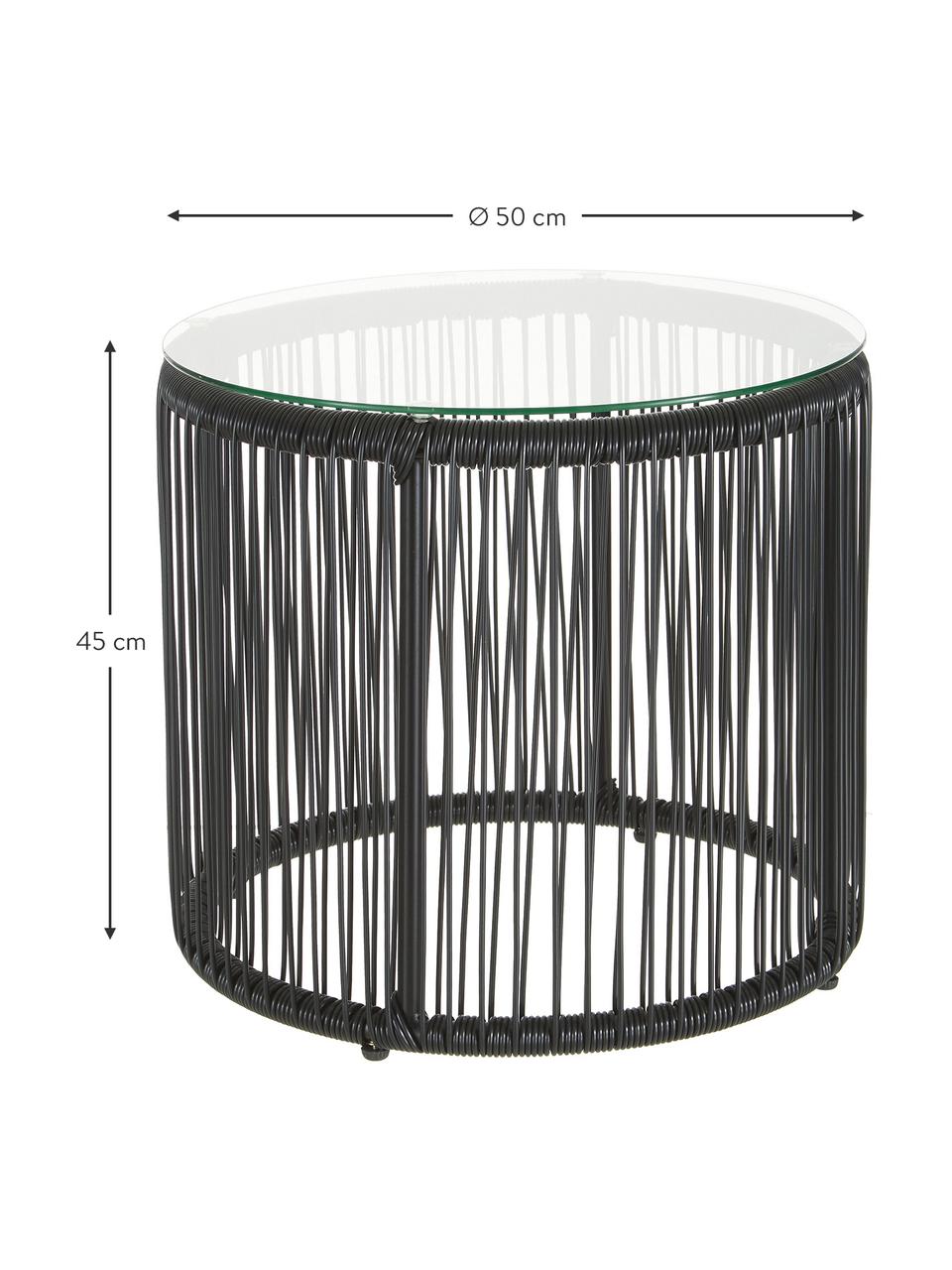 Stolik pomocniczy Bahia z tworzywo sztuczne-splot w czarny, Blat: szkło, Stelaż: aluminium malowane proszk, Czarny, Ø 50 x W 45 cm