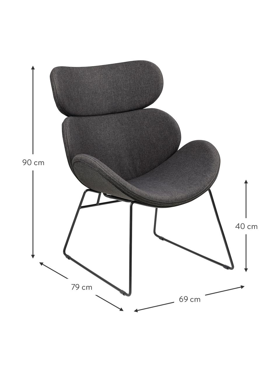 Fauteuil lounge en cuir synthétique Cazar, Tissu gris, larg. 69 x prof. 79 cm