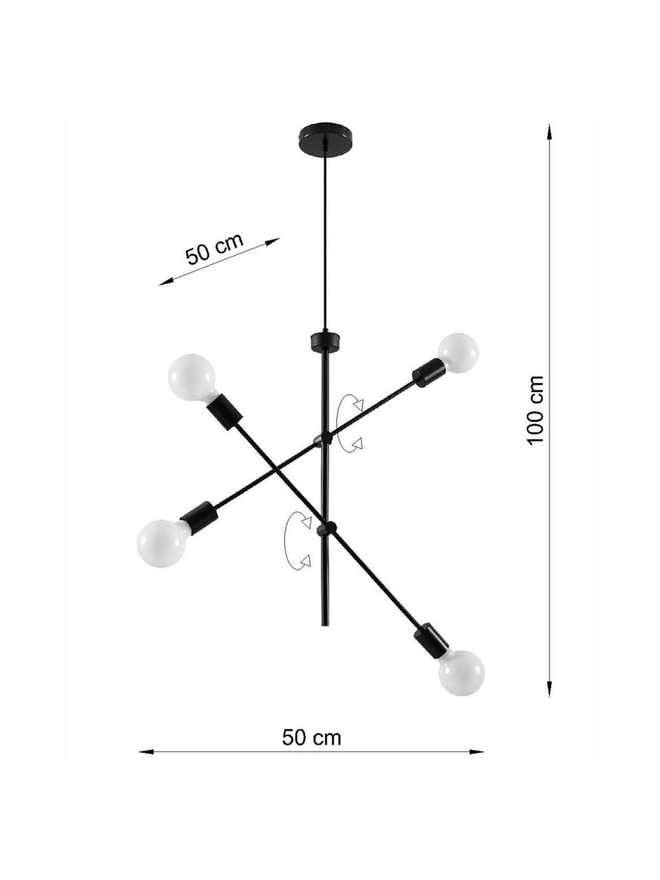 Hanglamp Zario, Staal, Zwart, 50 x 100 cm