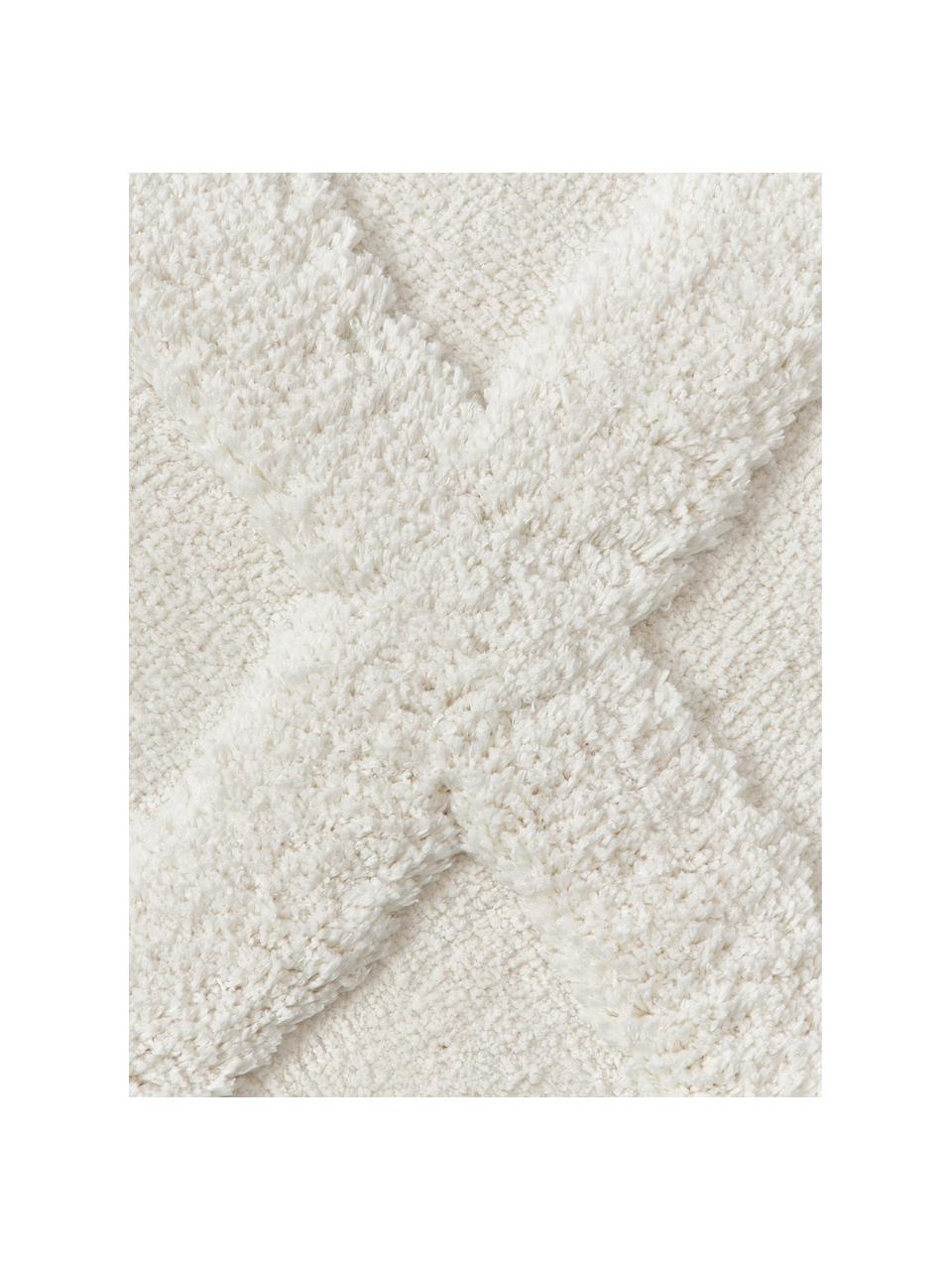 Tapis poils longs moelleux texturé Magda, Blanc crème, larg. 80 x long. 150 cm (taille XS)
