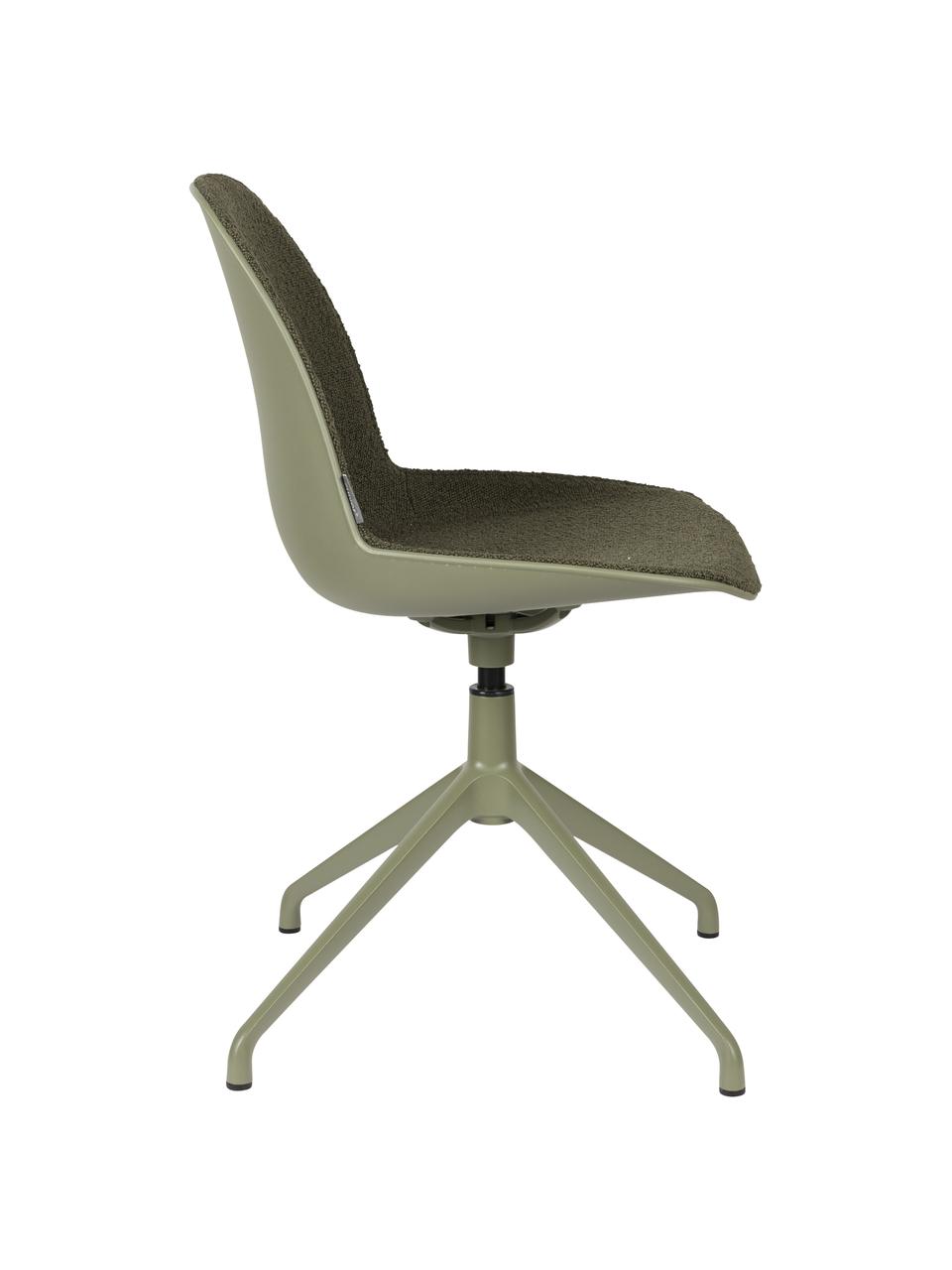 Krzesło biurowe bouclé Albert, Tapicerka: 100% poliester, Stelaż: aluminium powlekane, Szałwiowy zielony bouclé, S 45 x G 52 cm