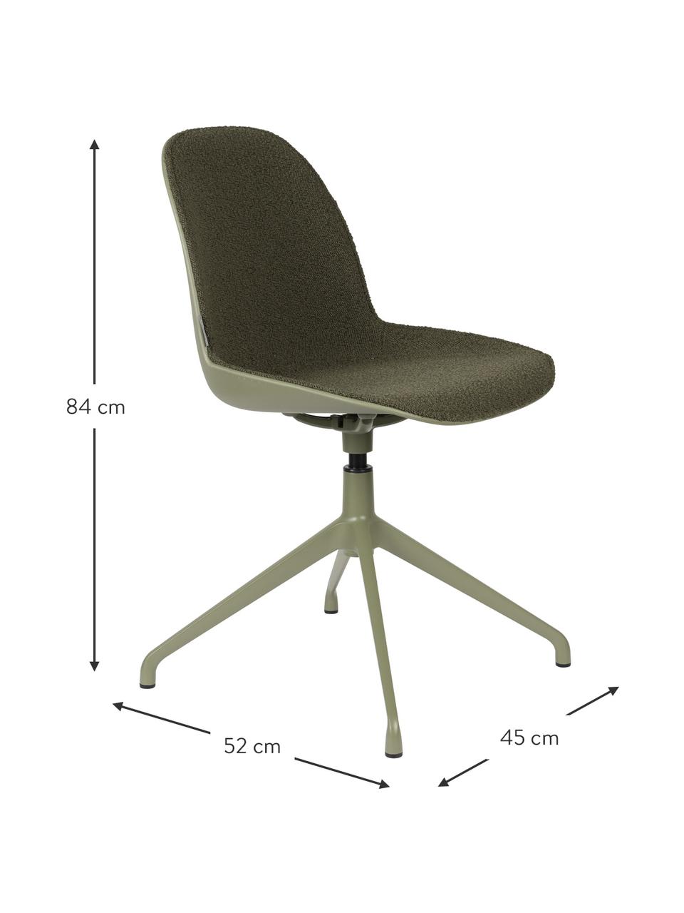 Bouclé draaistoel Albert in groen, Bekleding: 100 % polyester, Frame: gecoat aluminium, Bouclé groen, B 45 x D 52 cm