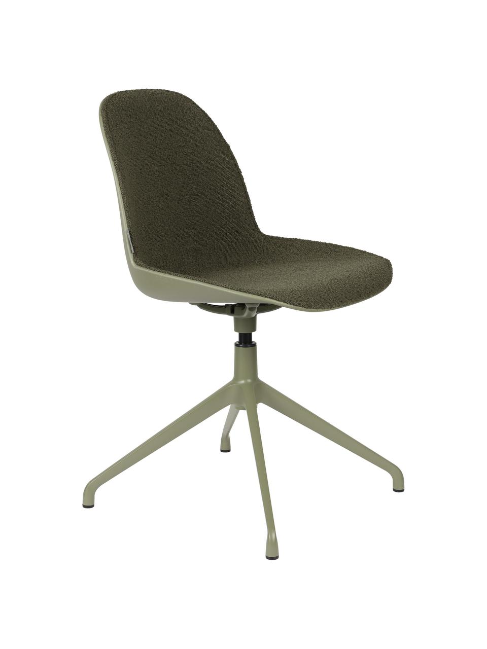 Bouclé draaistoel Albert in groen, Bekleding: 100 % polyester, Frame: gecoat aluminium, Bouclé groen, B 45 x D 52 cm