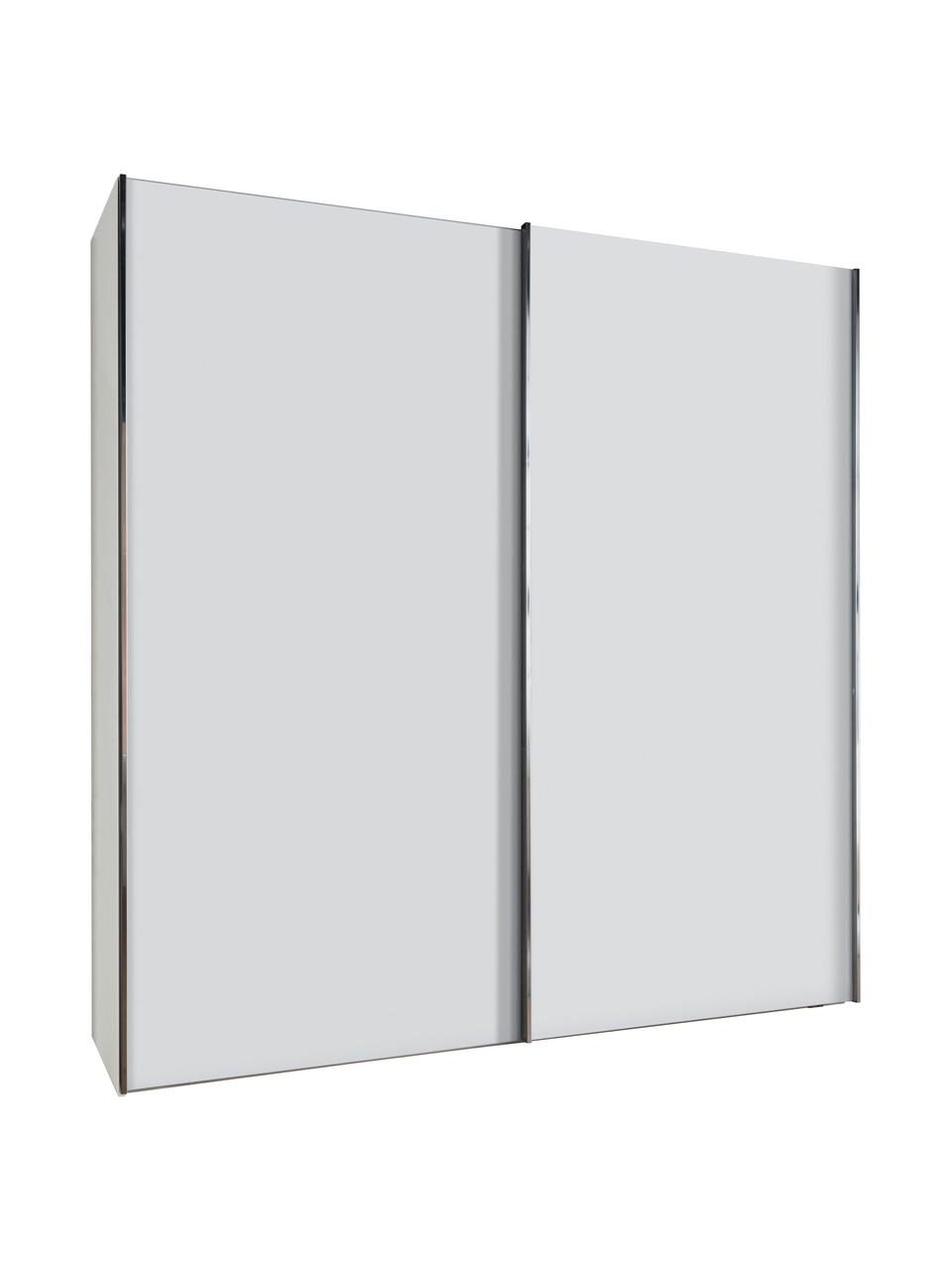 Schwebetürenschrank Monaco, 2-türig, Korpus: Holzwerkstoff, lackiert, Leisten: Metall, beschichtet, Weiß, B 200 x H 217 cm