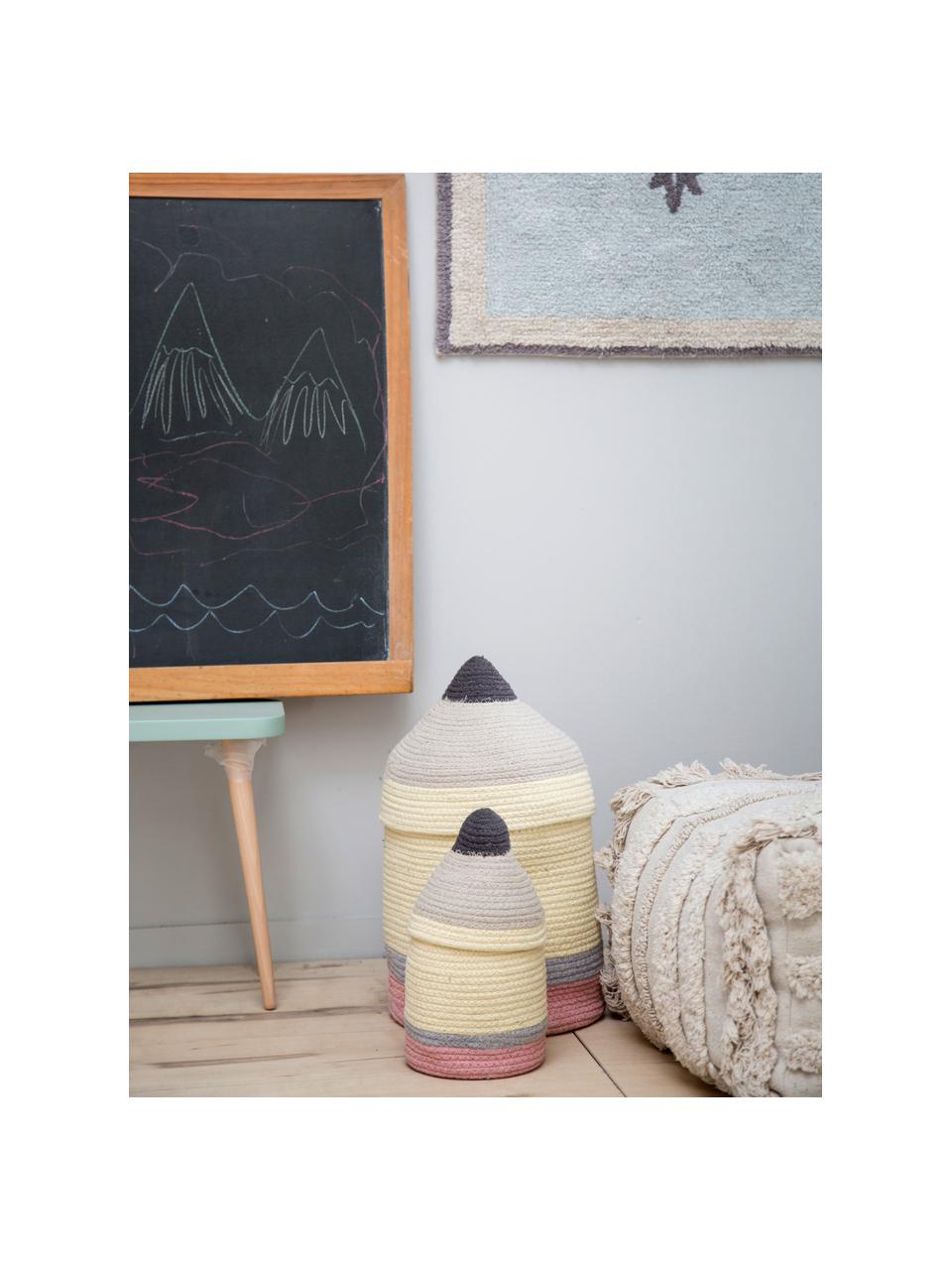 Handgemaakte kinderopbergmand Pencil, Ø 25 x H 45 cm, 97 % katoen, 3 % kunstvezel, Meerkleurig, Ø 25 x H 45 cm