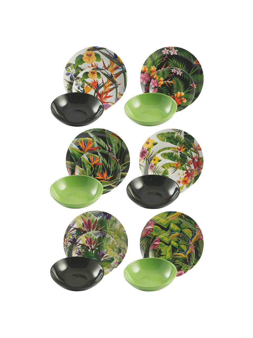 Vajilla Tropical Jungle, 6 comensales (18 pzas.), Multicolor, Set de diferentes tamaños