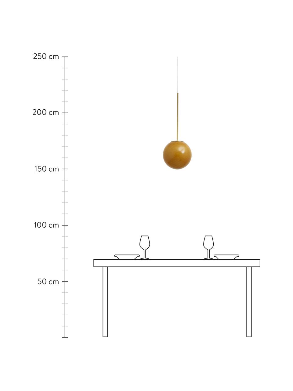 Kleine bolvormige hanglamp Seth in amberkleur, Lampenkap: glas, Baldakijn: gecoat metaal, Fitting: gecoat metaal, Amberkleur, goudkleur, Ø 25 x H 68 cm