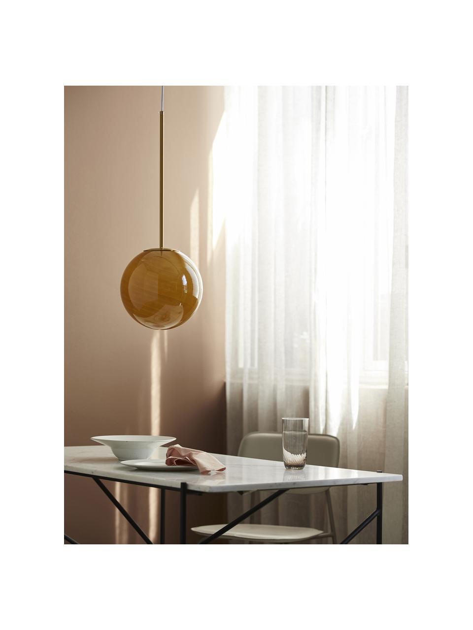 Lampada sferica piccola a sospensione ambrata Seth, Paralume: vetro, Baldacchino: metallo rivestito, Ambra trasparente, dorato, Ø 25 x Alt. 68 cm