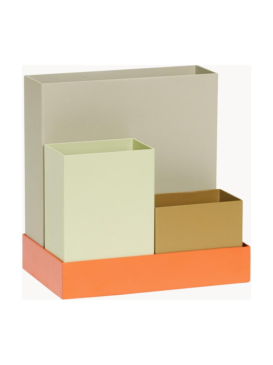 Organiseur bureau en métal Sortit, 4 pièces, Acier, enduit, Vert clair, vert olive, orange, grège, Lot de différentes tailles