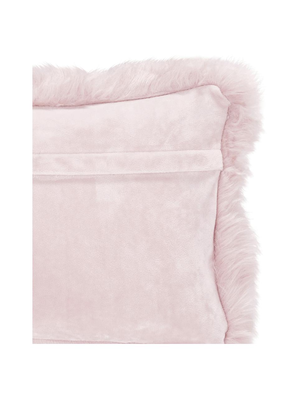 Flauschige Kunstfell-Kissenhülle Mathilde in Rosa, glatt, Vorderseite: 67% Akryl, 33% Polyester, Rückseite: 100% Polyester, Rosa, B 30 x L 50 cm