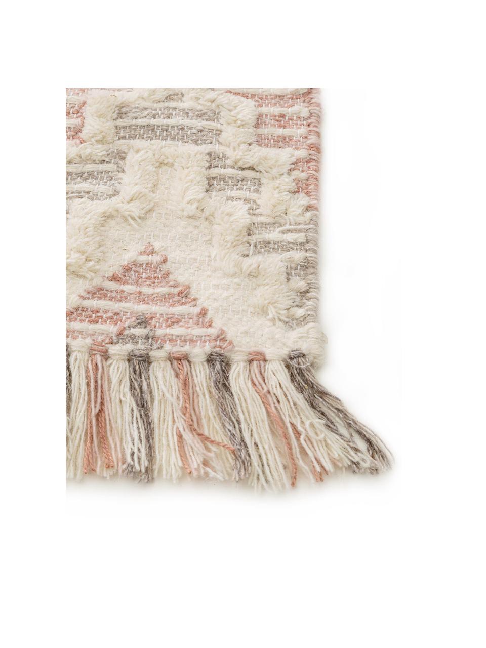 Tapis bohème en laine rose gris Wanda, Rose, gris, crème