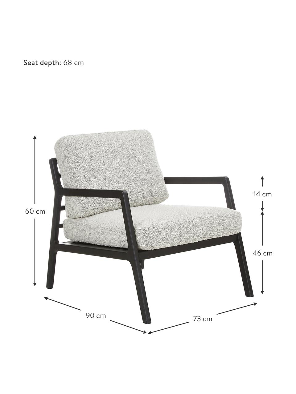 Fauteuil Becky van eikenhout, Bekleding: 54% polyester, 46% acryl, Frame: massief eikenhout, Bouclé zwart-wit, zwart, B 73 x H 71 cm