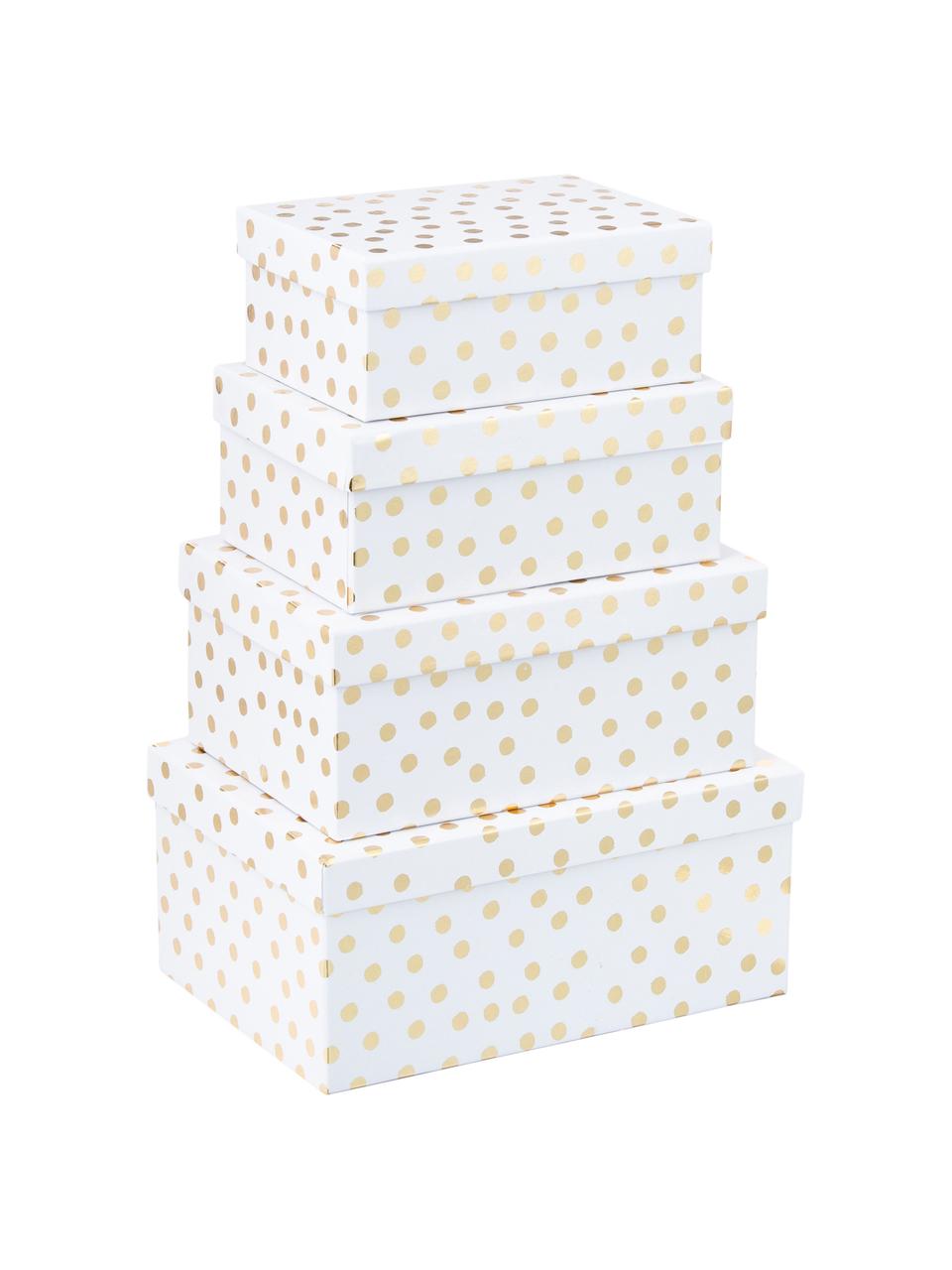 Set de cajas de regalo Kontrast, 4 pzas., Papel, Blanco, dorado, Set de diferentes tamaños