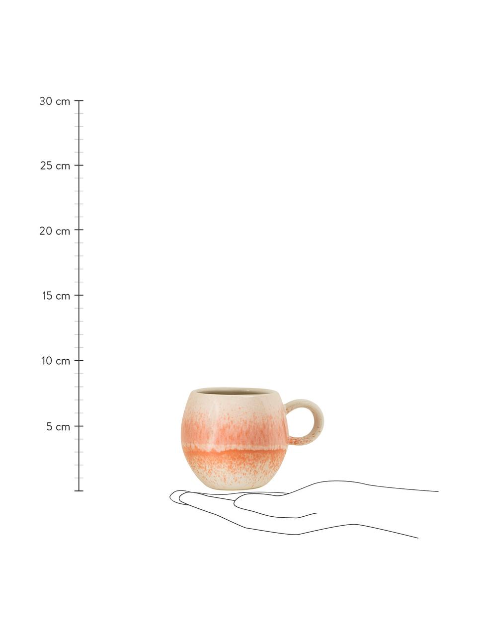 Handgemachte Tasse Paula mit effektvoller Glasur, Steingut, Orange, Cremefarben, Ø 9 x H 8 cm