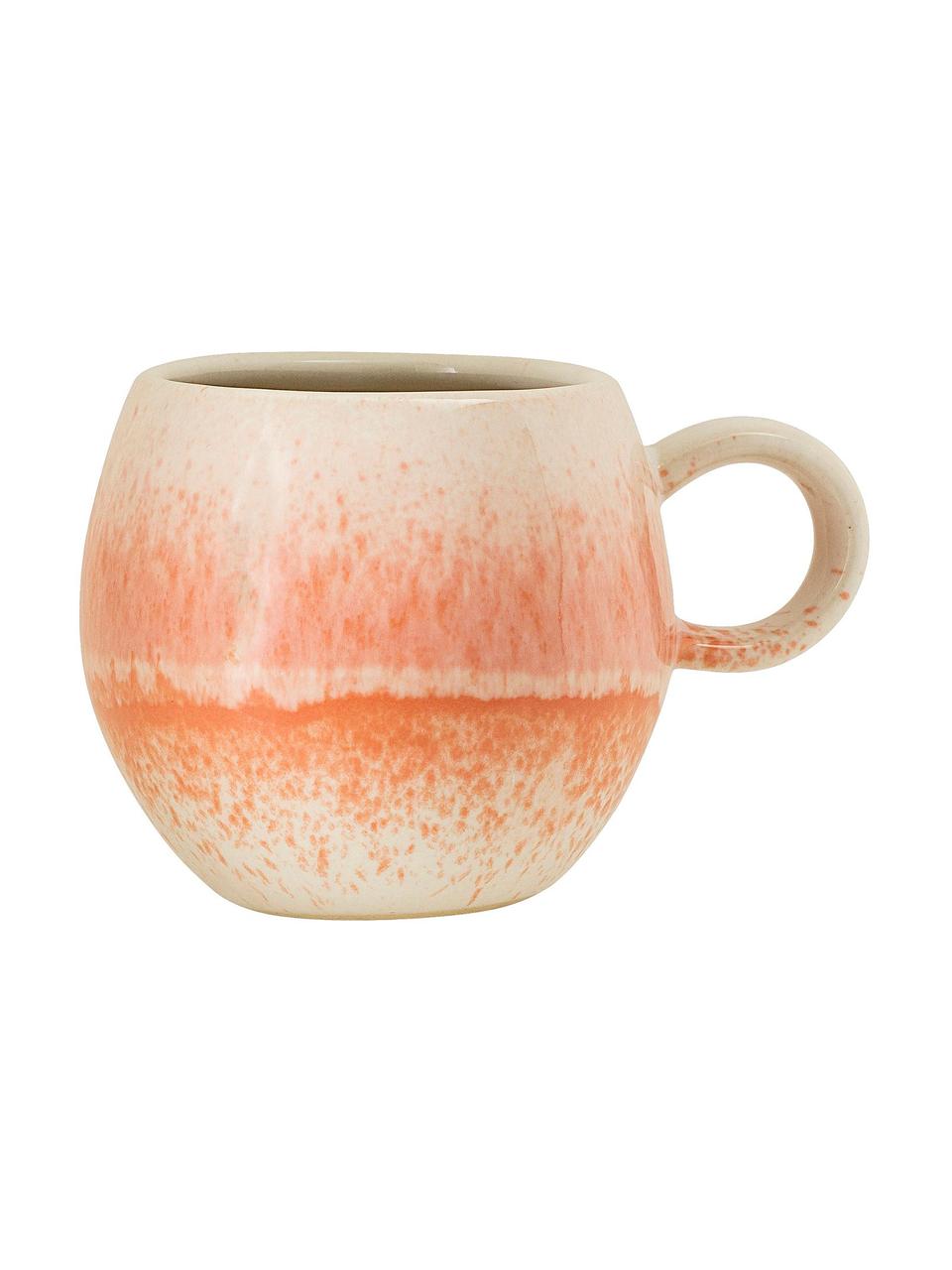 Tasse émaillée artisanale Paula, Grès cérame, Orange, couleur crème, Ø 9 x haut. 8 cm, 275 ml