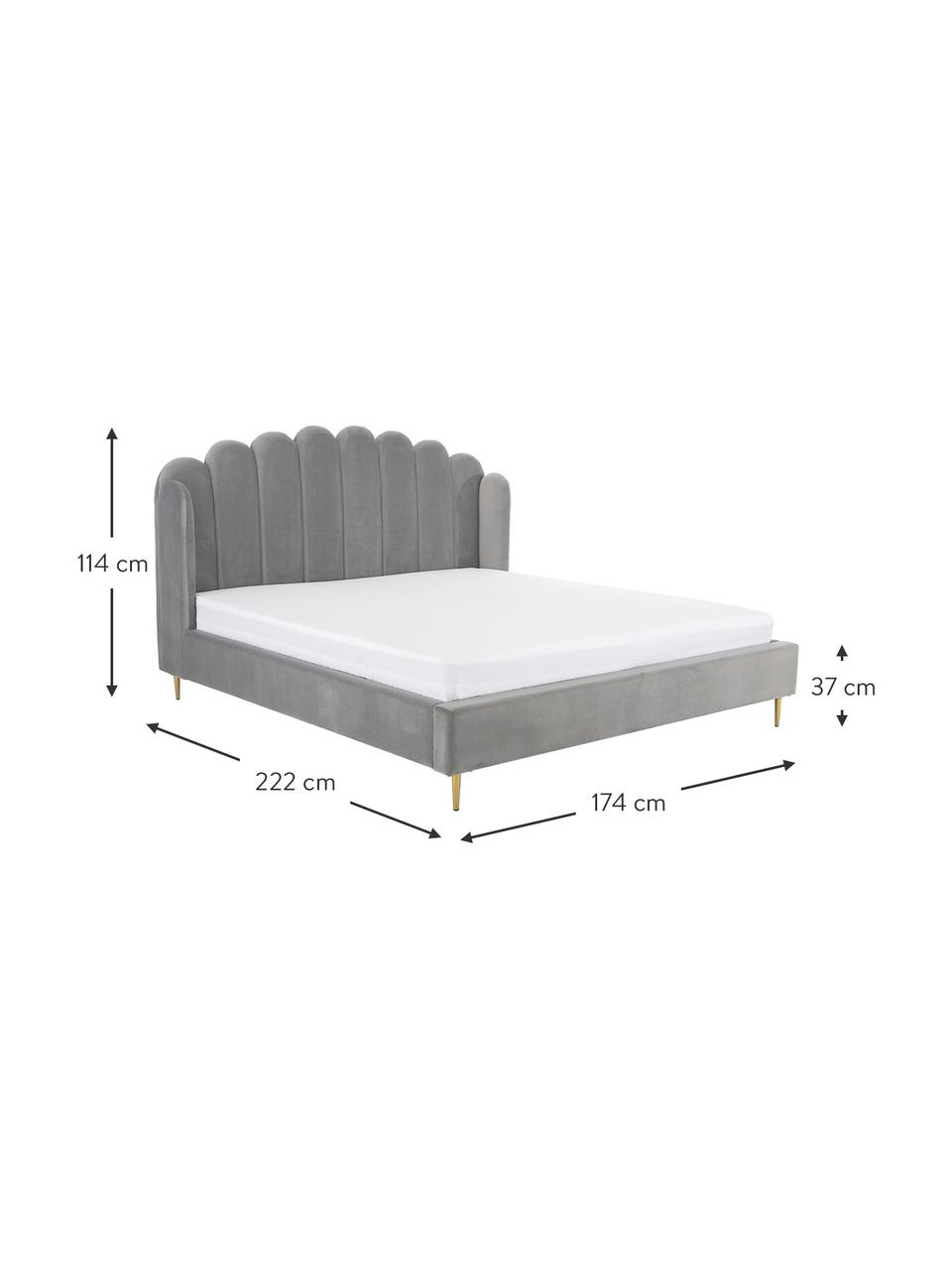 Łóżko tapicerowane z aksamitu Glamour, Korpus: lite drewno sosnowe, Nogi: metal mosiądzowany, Tapicerka: aksamit (poliester) Dzięk, Szary aksamit, S 160 x D 200 cm