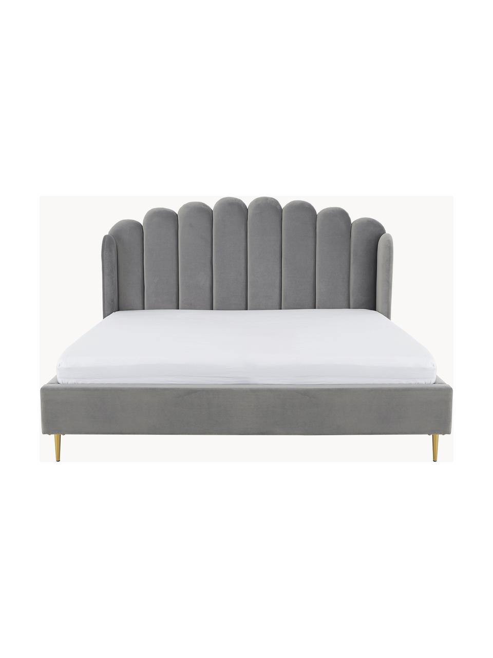 Sametová čalouněná postel Glamour, Potah: šedá Nohy: lesklá zlatá, Š 160 cm, D 200 cm