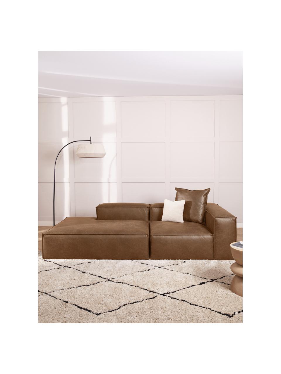 Modul šezlong z recyklovanej kože Lennon, Koža hnedá, Š 150 x V 68 cm, s operadlom napravo