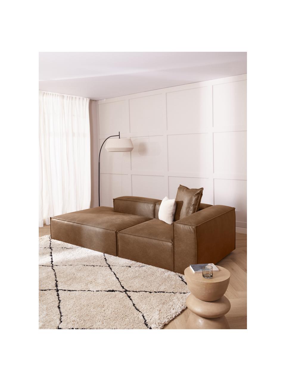 Modul šezlong z recyklovanej kože Lennon, Koža hnedá, Š 150 x V 68 cm, s operadlom napravo