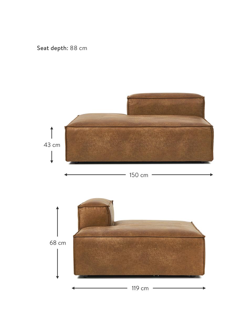 Méridienne modulable en cuir recyclé Lennon, Cuir brun, larg. 150 x haut. 68 cm, dossier à droite