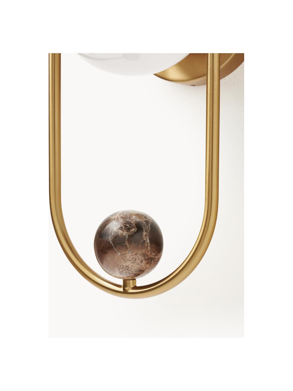 Wandlamp Janice met marmeren decoratie, Lampenkap: opaalglas, Decoratie: marmer, Goudkleurig, B 19 x H 38 cm