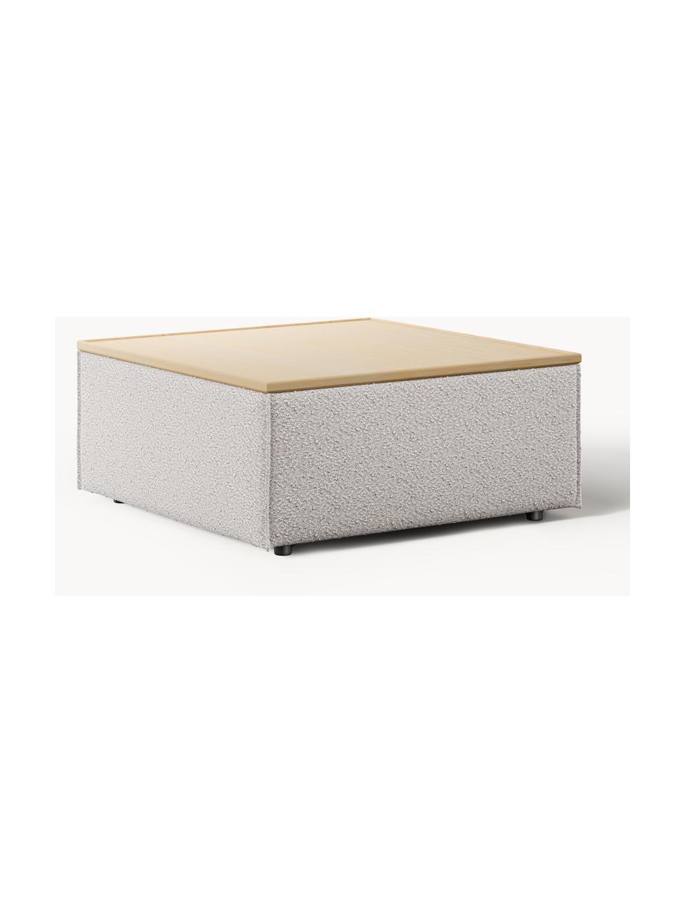 Sofa-Hocker Lennon aus Bouclé mit Stauraum, Bezug: Bouclé (80 % Polyester, 2, Tablett: Eichenholz, Spannplatte m, Gestell: Spanplatte, mitteldichte , Füße: Kunststoff Dieses Produkt, Bouclé Taupe, helles Eichenholz, B 88 x T 88 cm