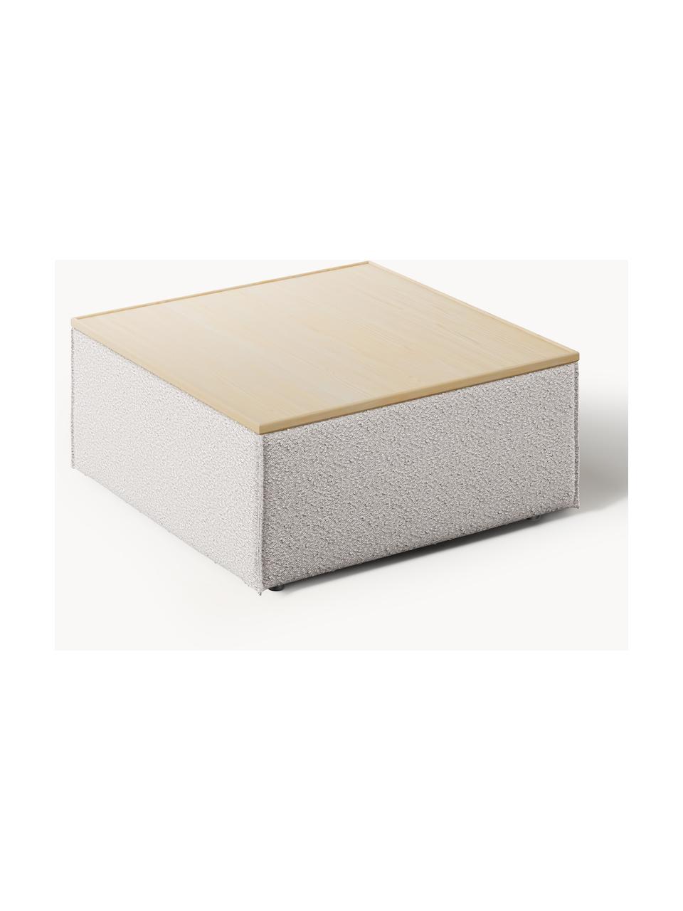 Sofa-Hocker Lennon aus Bouclé mit Stauraum, Bezug: Bouclé (80 % Polyester, 2, Tablett: Eichenholz, Spannplatte m, Gestell: Spanplatte, mitteldichte , Bouclé Taupe, helles Eichenholz, B 88 x T 88 cm