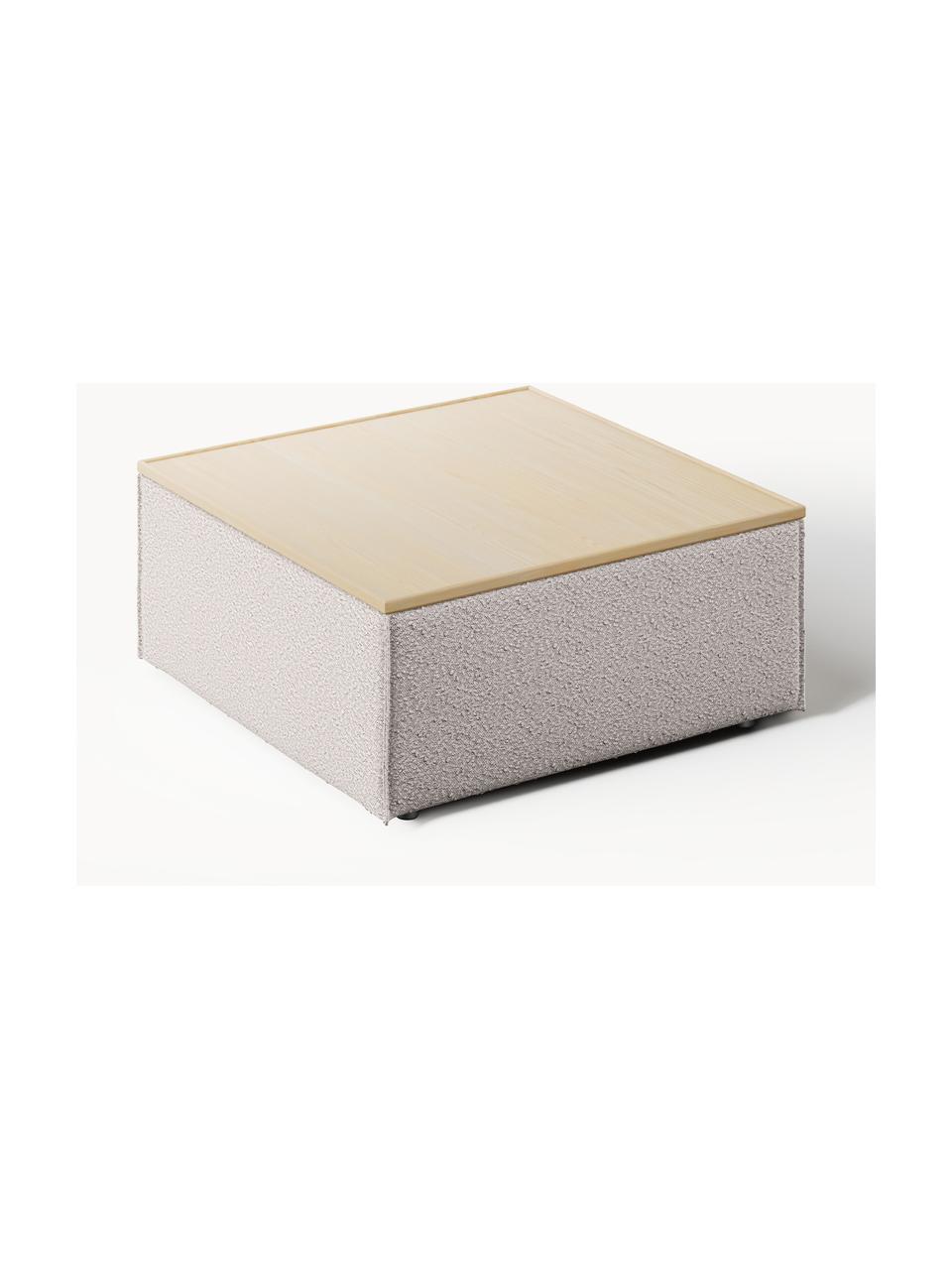 Sofa-Hocker Lennon aus Bouclé mit Stauraum, Bezug: Bouclé (80 % Polyester, 2, Tablett: Eichenholz, Spannplatte m, Gestell: Spanplatte, mitteldichte , Bouclé Taupe, helles Eichenholz, B 88 x T 88 cm