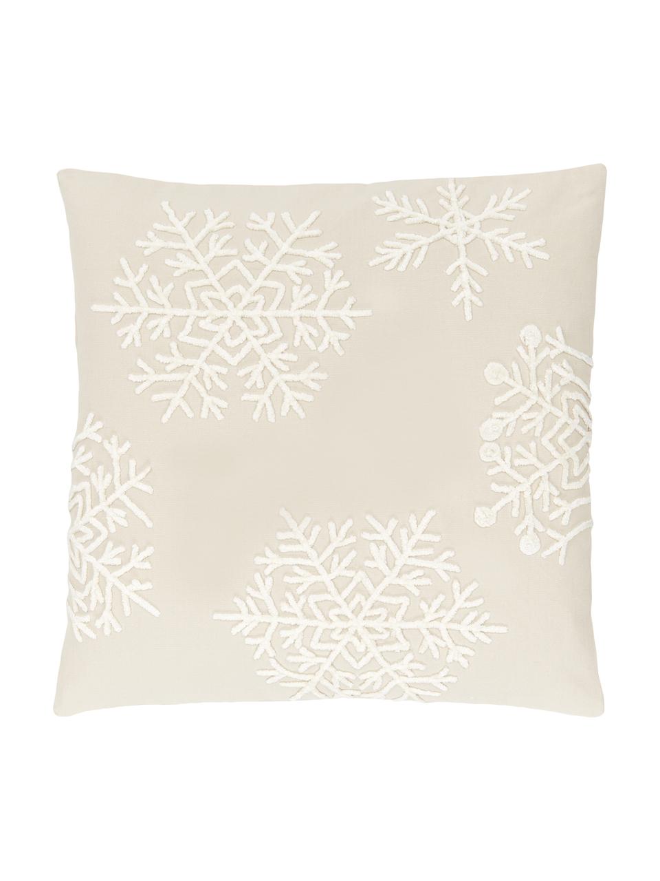 Geborduurde kussenhoes Snowflake in beige, 100% katoen, Beige, crèmewit, B 45 x L 45 cm