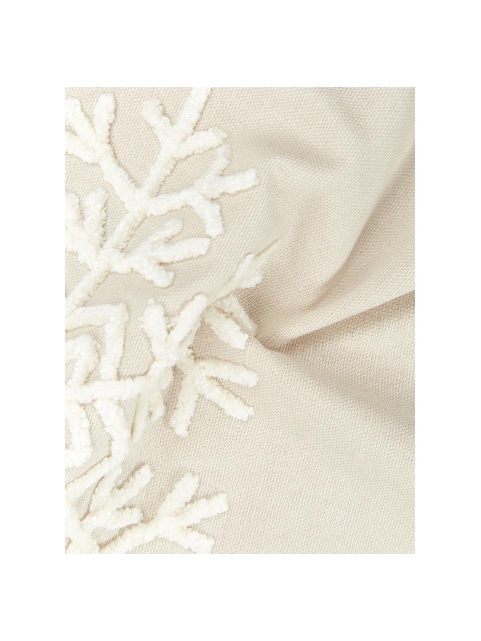 Federa arredo ricamata color beige Snowflake, 100% cotone, Beige, bianco crema, Larg. 45 x Lung. 45 cm