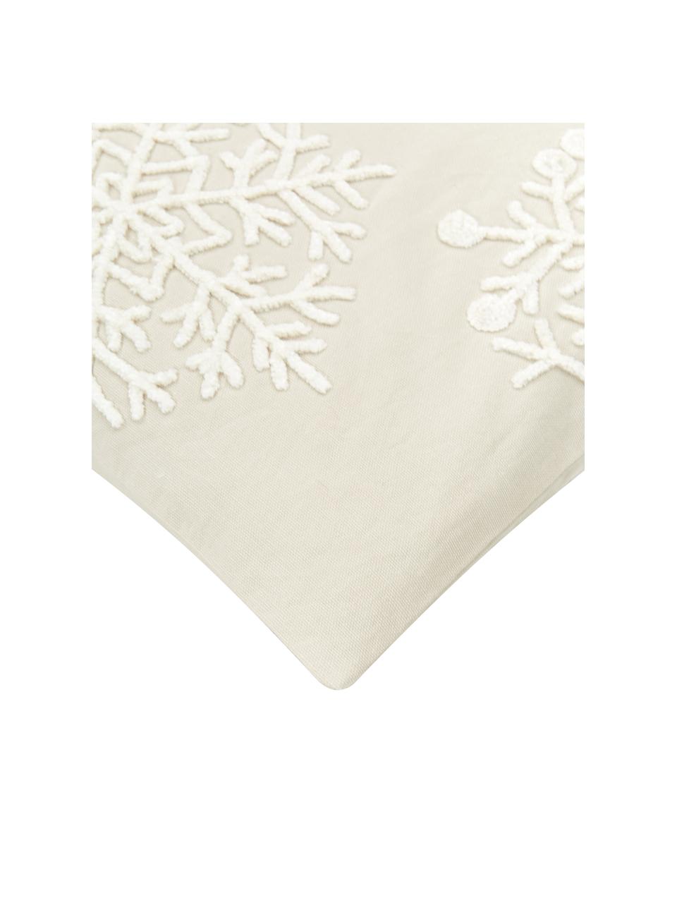 Housse de coussin 45x45 brodée Snowflake, 100 % coton, Beige, blanc crème, larg. 45 x long. 45 cm