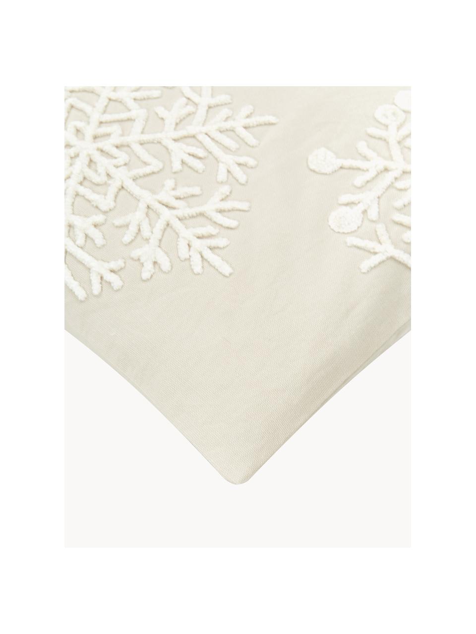 Housse de coussin 45x45 brodée Snowflake, 100 % coton, Beige, blanc crème, larg. 45 x long. 45 cm