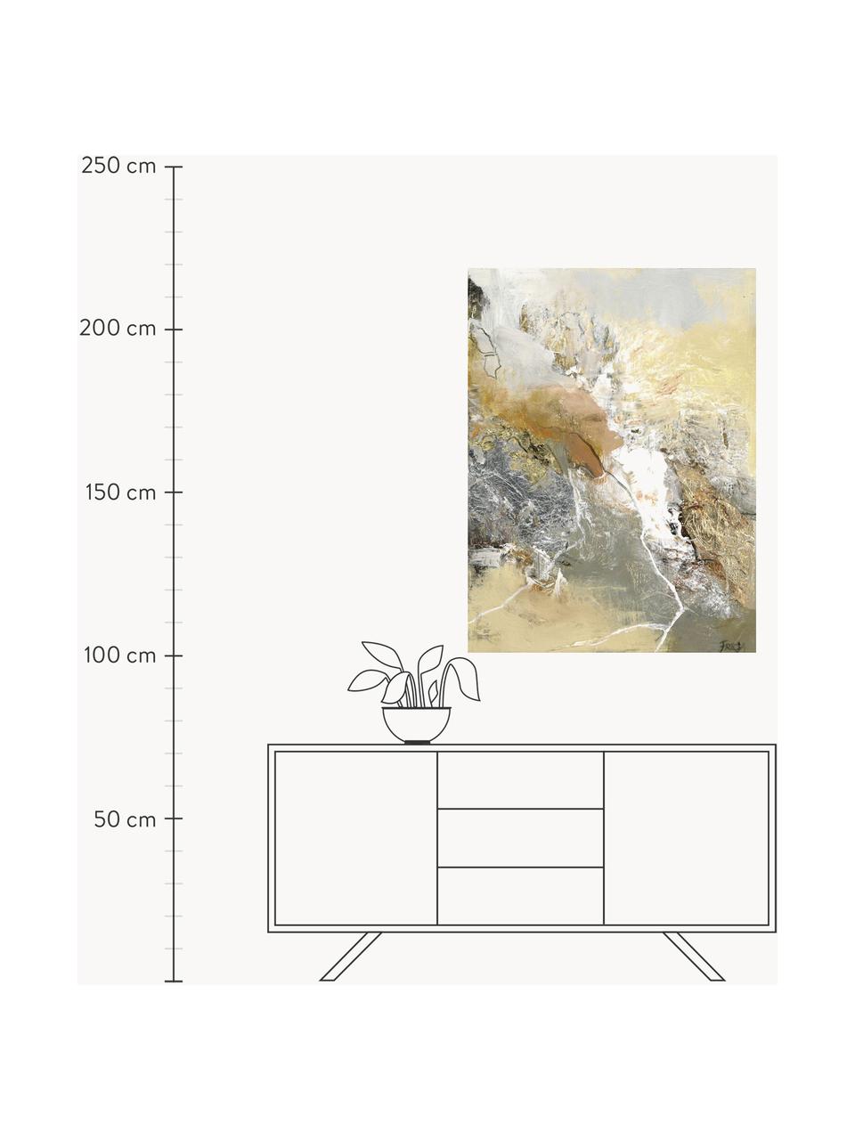 Impression sur toile faite main Sunny Days, Gris, tons jaunes, beige, larg. 90 x haut. 118 cm