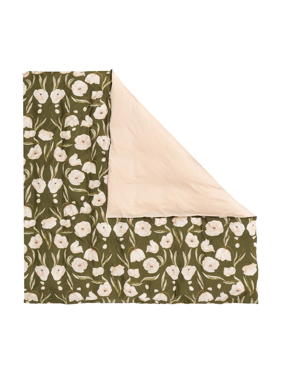 Housse de couette en satin de coton bio Aimee de Candice Gray, Vert, beige, larg. 140 x long. 200 cm