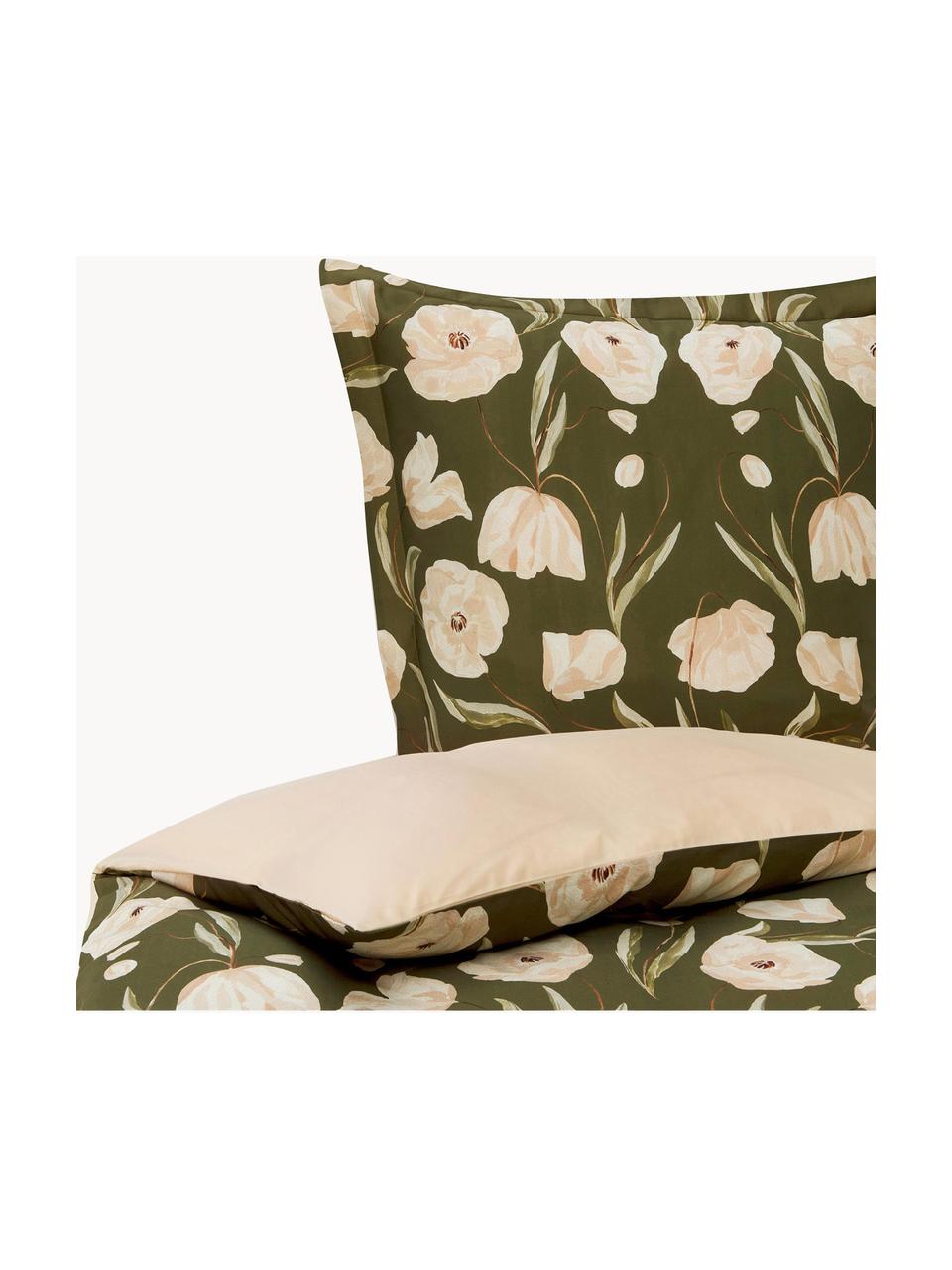 Housse de couette en satin de coton bio Aimee de Candice Gray, Vert, beige, larg. 140 x long. 200 cm