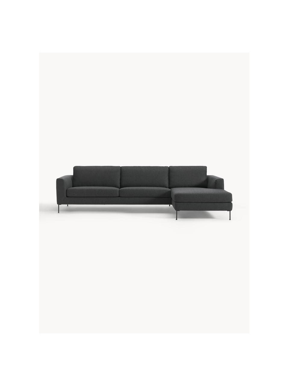 Ecksofa Cucita (4-Sitzer), Bezug: Webstoff (100% Polyester), Gestell: Massives Kiefernholz, Füße: Metall, lackiert Dieses P, Webstoff Anthrazit, B 302 x T 163 cm, Eckteil links