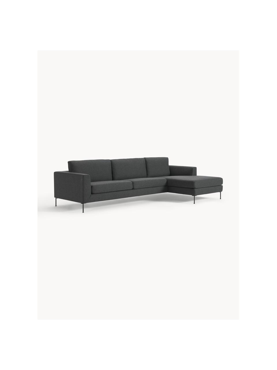 Ecksofa Cucita (4-Sitzer), Bezug: Webstoff (100% Polyester), Gestell: Massives Kiefernholz, Füße: Metall, lackiert Dieses P, Webstoff Anthrazit, B 302 x T 163 cm, Eckteil rechts