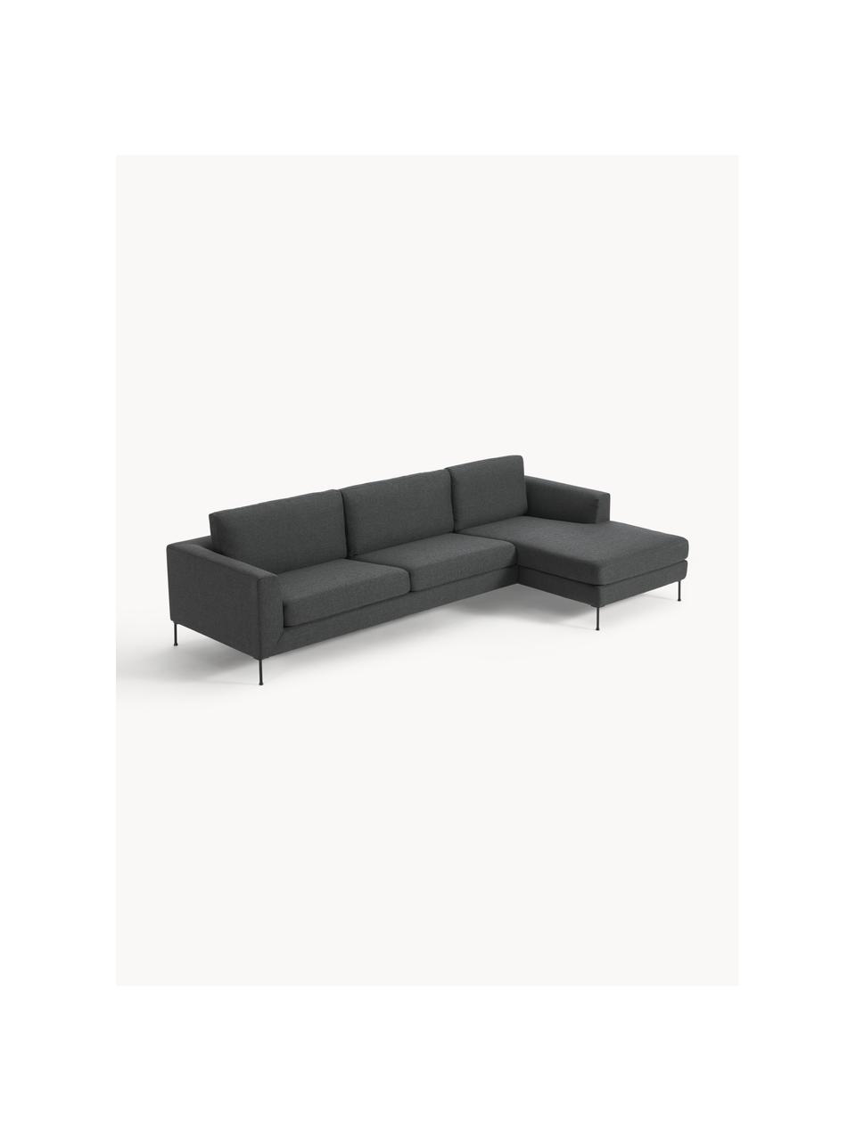 Ecksofa Cucita (4-Sitzer), Bezug: Webstoff (100% Polyester), Gestell: Massives Kiefernholz, Füße: Metall, lackiert Dieses P, Webstoff Anthrazit, B 302 x T 163 cm, Eckteil links