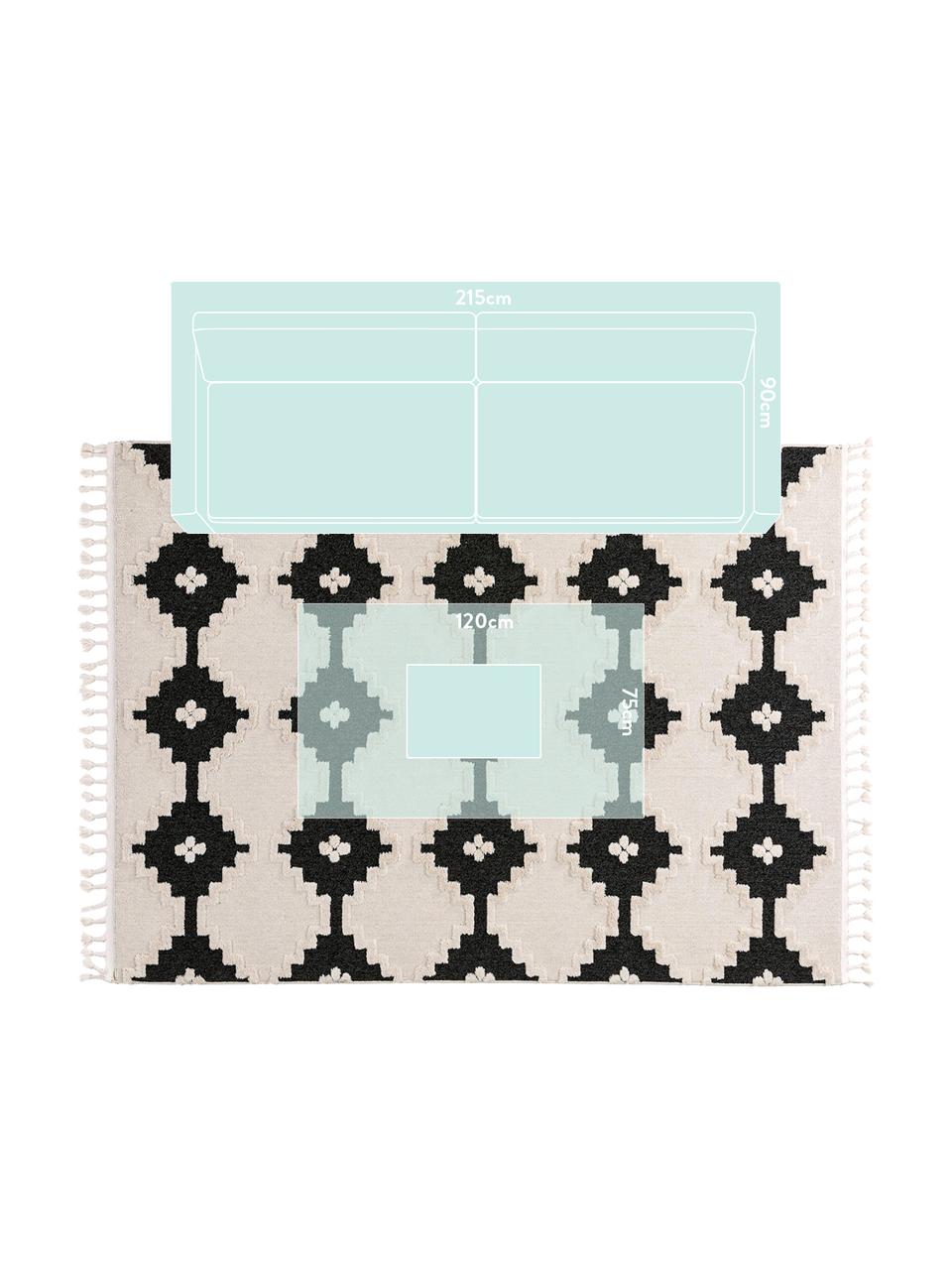 Tappeto boho Oyo Square, Retro: cotone, Crema, antracite, Larg. 200 x Lung. 290 cm (taglia L)