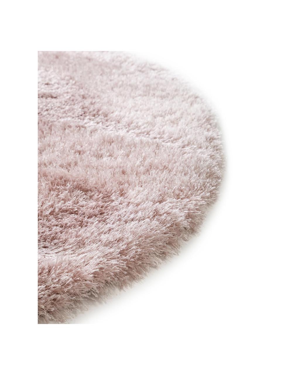 Glanzende hoogpolig vloerkleed Lea in roze, rond, 50% polyester, 50% polypropyleen, Roze, Ø 200 cm (maat L)