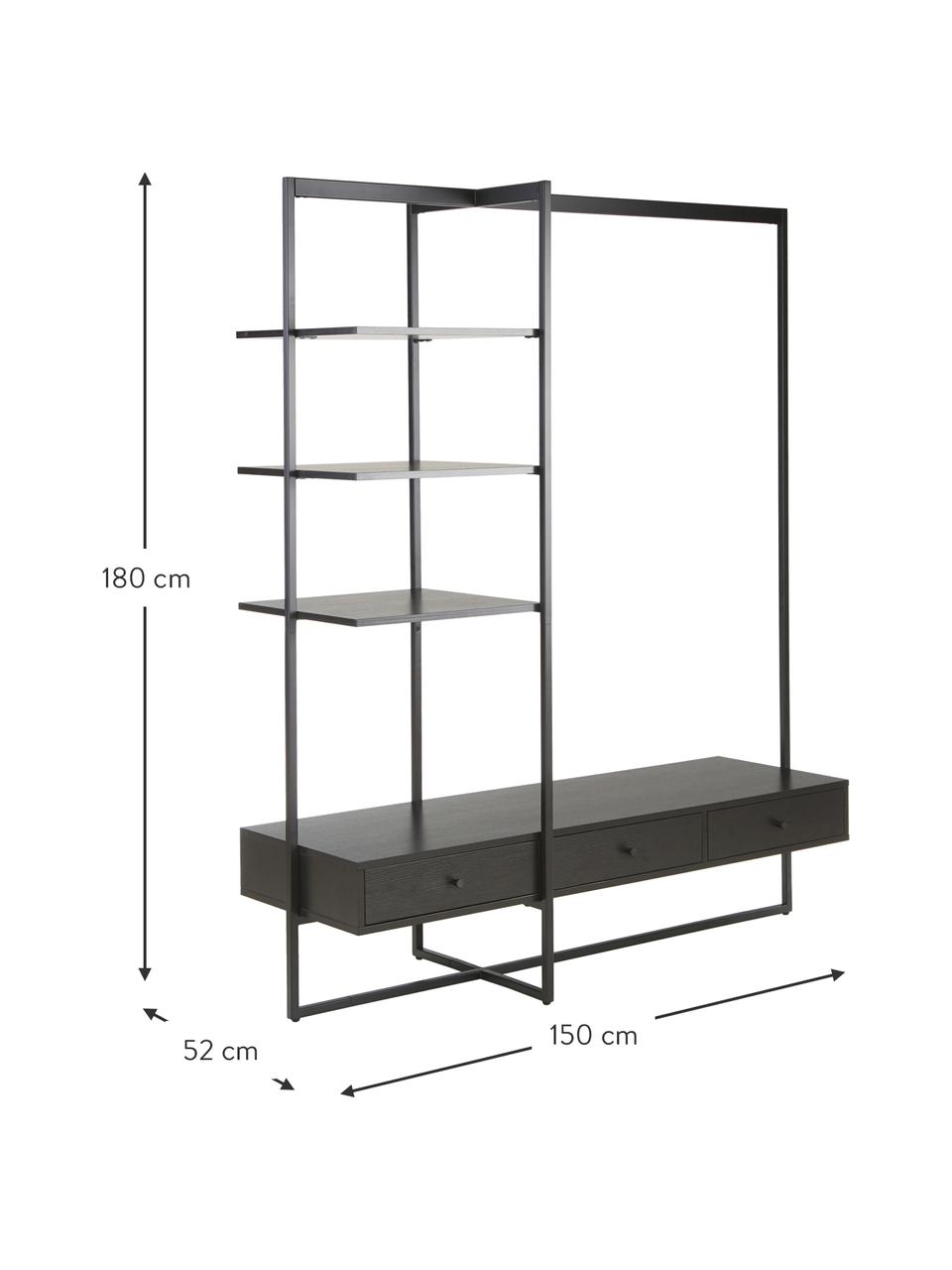 Armadio aperto Pacey, Struttura: metallo verniciato a polv, Nero, Larg. 150 x Alt. 180 cm