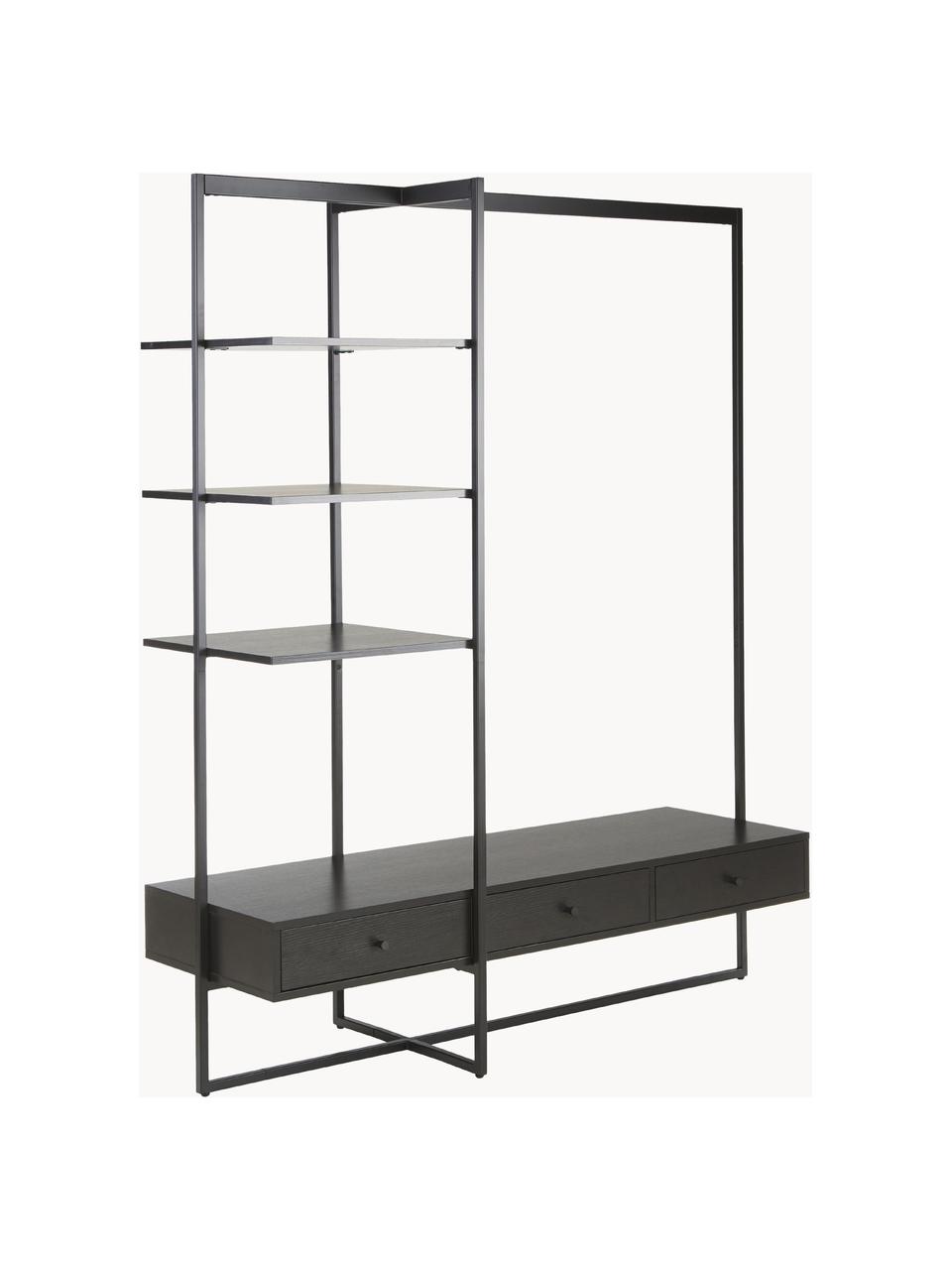 Offener Kleiderschrank Pacey, Gestell: Metall, pulverbeschichtet, Schwarz, B 150 x H 180 cm