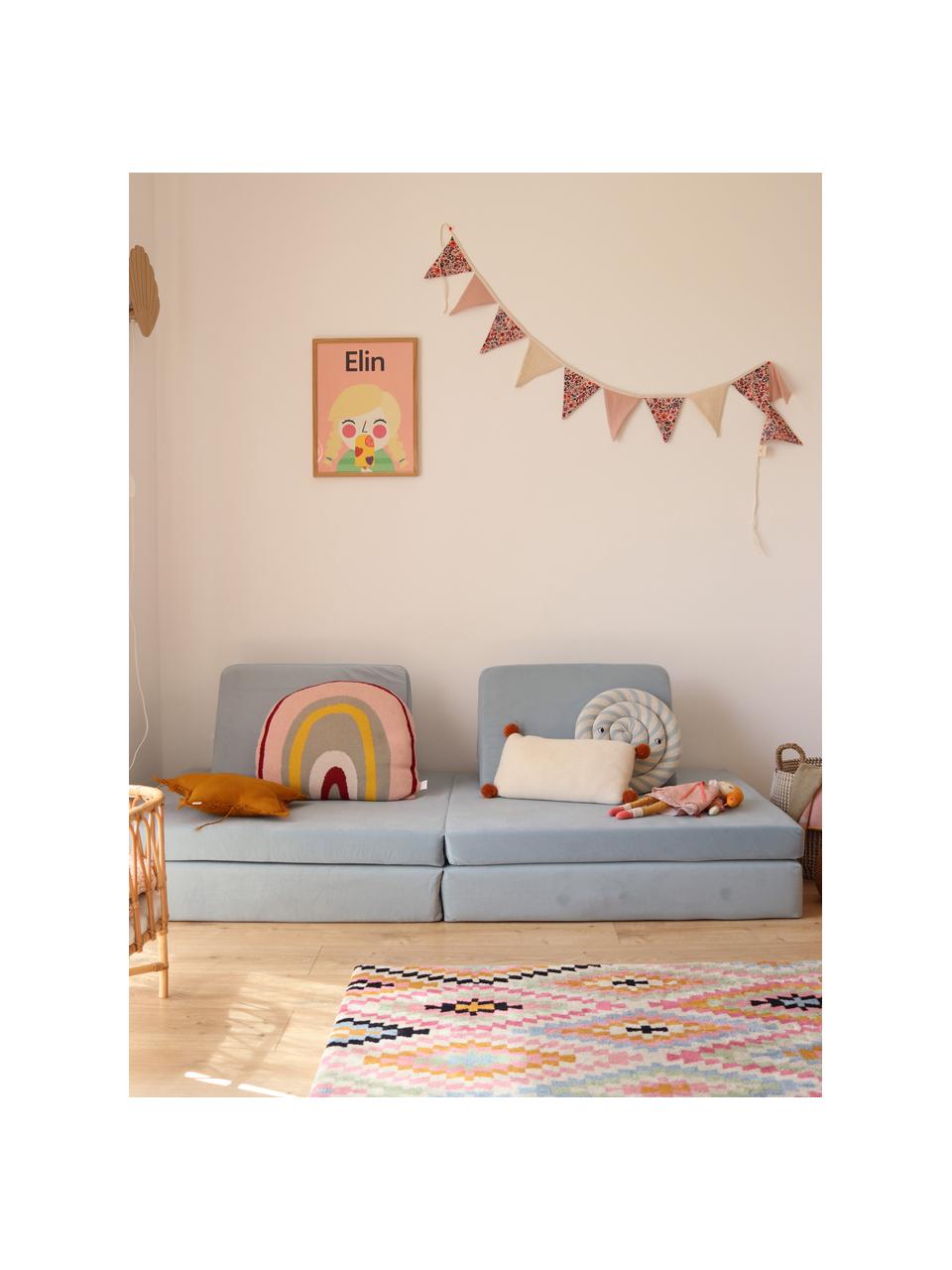 Ręcznie wykonana dziecięca sofa modułowa z aksamitu Mila, Tapicerka: aksamit (100% poliester), Jasnoniebieski aksamit, S 168 x G 84 cm