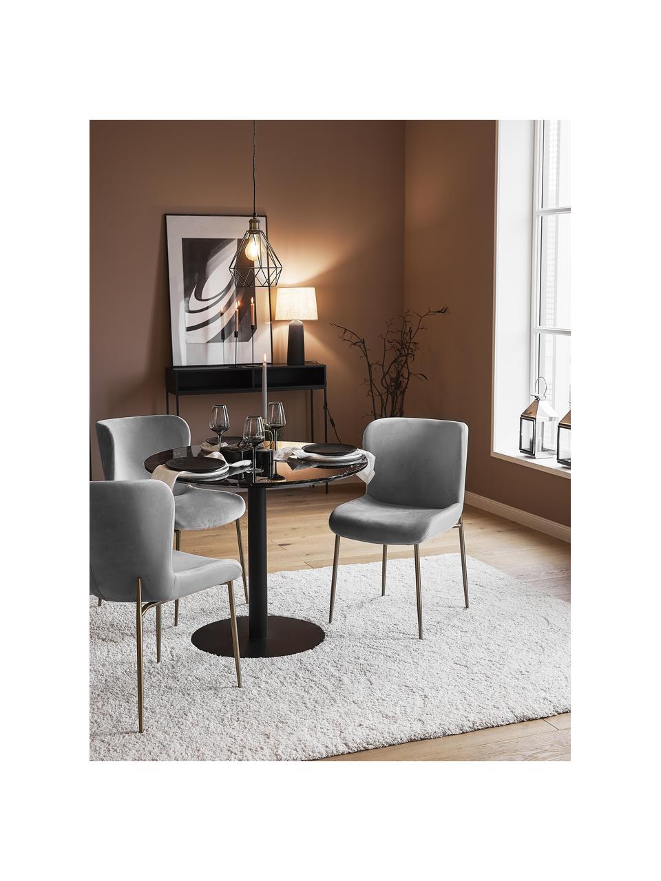 Fluwelen stoel Tess in grijs, Bekleding: fluweel (polyester), Poten: gepoedercoat metaal, Fluweel grijs, goudkleurig, B 49 x D 64 cm