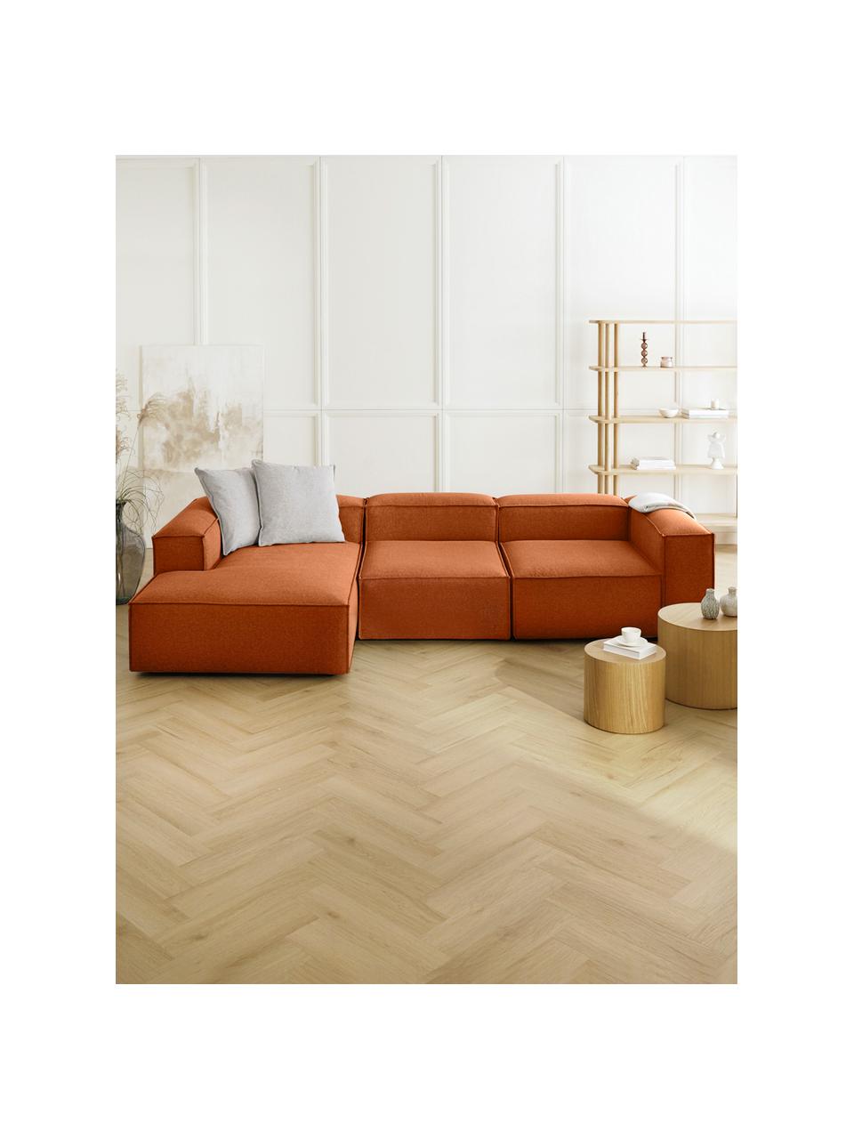 Narożna sofa modułowa Lennon, Tapicerka: 100% poliester Dzięki tka, Stelaż: lite drewno sosnowe, cert, Nogi: tworzywo sztuczne Nogi zn, Terakotowa tkanina, S 327 x G 180 cm, lewostronna
