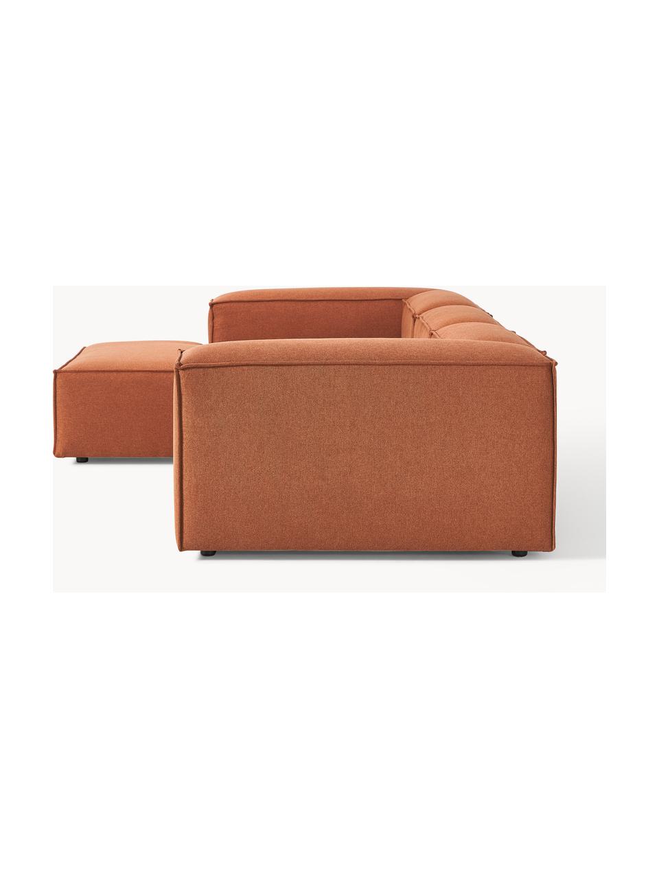 Sofá rinconera modular Lennon, Tapizado: 100% poliéster Alta resis, Estructura: madera de pino maciza, ma, Patas: plástico Las patas están , Tejido terracota, An 327 x F 180 cm, chaise longue izquierda