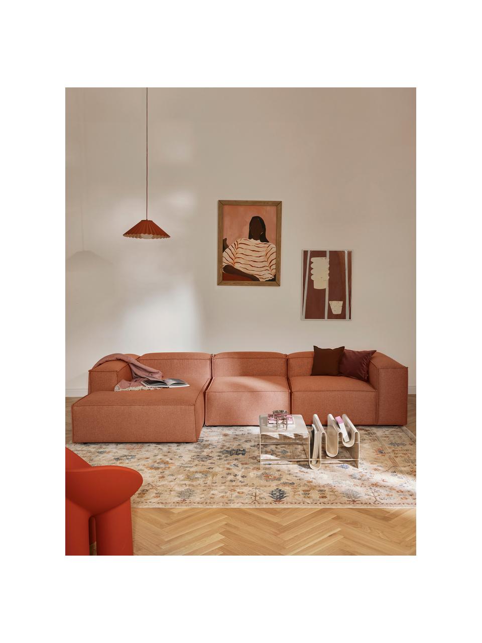 Divano angolare componibile Lennon, Rivestimento: 100% poliestere Con 115.0, Struttura: legno di pino massiccio, , Piedini: plastica I piedini si tro, Tessuto terracotta, Larg. 327 x Prof. 180 cm, parte angolare a sinistra